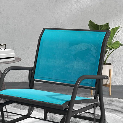 Outsunny Porch Glider Set of 2, Metal Frame Swing Glider Chair with Breathable Mesh Fabric, Curved Armrests and Steel Frame for Garden, Poolside, Backyard, Balcony, Blue