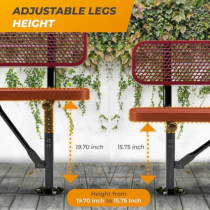 Heavy-Duty Outdoor Metal Bench, Thermoplastic-Coated, Surface, Weatherproof, Commercial-Grade for Parks, Gardens, Patios, Stores & More (4 Ft - Surface with Back, Red)
