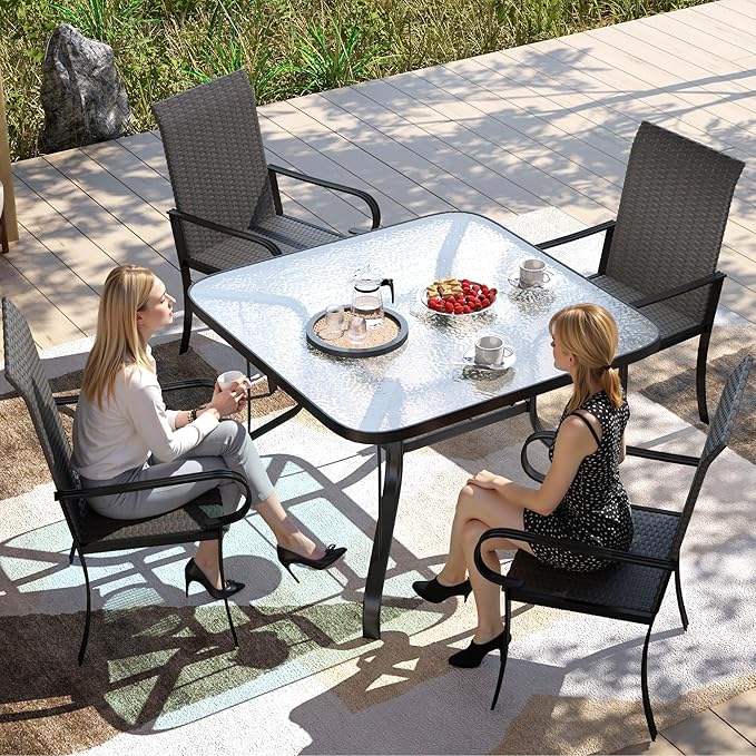 Outsunny Set of 4 Outdoor Wicker Dining Chairs, All-Weather Rattan Armchairs with Armrests, Steel Frame - Photo 7