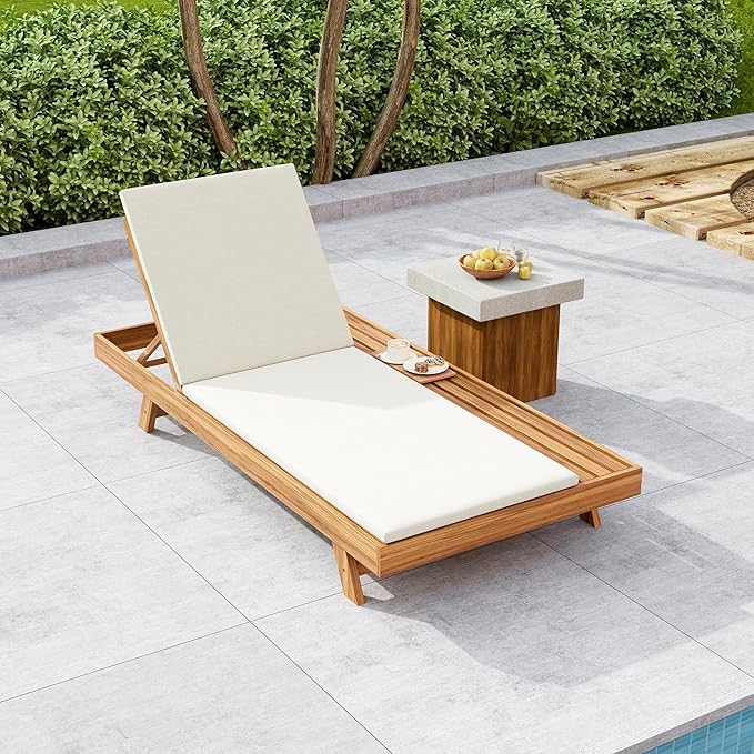 GDFStudio Acacia Wood Chaise Lounge Set with 2" Water-Resistant Cushion, 4-Position Adjustable Backrest Recliner - Photo 1