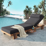 Merax 78.8'' Outdoor Patio Chaise Lounge Chair, Acacia Wood Adjustable Recliner with Headrest and Retractable Side Tray - Photo 1