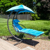 Sunnydaze Floating Chaise Lounger Swing Chair with Umbrella Canopy - Curved Steel Hammock Lounge Chair with Cushion and - Photo 2