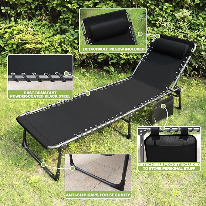 MUPATER 4-Fold Patio Chaise Lounge Chair for Outdoor with Detachable Pocket and Pillow - Photo 7