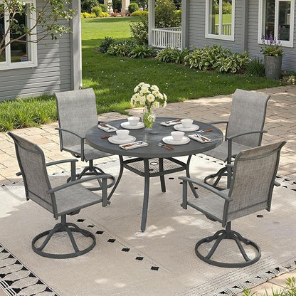 Outdoor Dining Table with Adjustable Umbrella Hole, 40.6" All-Weather Round Patio Dining Table for 4, Metal Patio Table with Storage Shelf for Garden Lawn Porch Deck Yard, Dark Grey