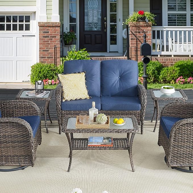 Belord 38 Inch Outdoor Coffee Table with 2 Tier Storage - Wicker Coffee Table with Water Ripple Texture Tempered Glass - Photo 7