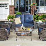 Belord 38 Inch Outdoor Coffee Table with 2 Tier Storage - Wicker Coffee Table with Water Ripple Texture Tempered Glass - Photo 7