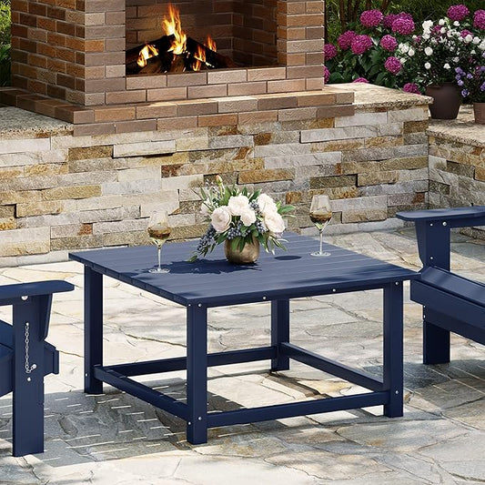 WestinTrends Malibu Low Outdoor HDPE Square Patio Coffee Table, Navy Blue