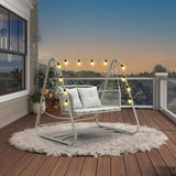 PURPLE LEAF 2-Seat Cloud Swing Chair with Stand and 12 Clear LED Lights Patio Wicker Hanging Swinging for Indoor - Photo 1