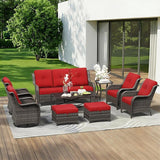 9 Piece Outdoor Wicker Patio Furniture Set, Patio Chairs Set with Thickened Olefin Cushions, High Back and Deep Seating - Photo 1