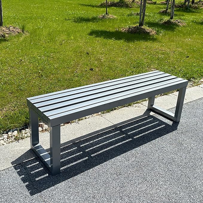 Backless Outdoor Garden Bench, Park Bench with Slatted Seat, All Weather Outdoor Benches, 2-3 Person Seat Front Porch Benches Outdoor, Metal Frame, 880 Lbs Capacity, for Garden, Park(Gray,120cm/47in)