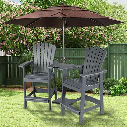 Aoodor Tall Adirondack Chairs Set of 2,HDPE Patio Bar Stool with Connecting Tray,All-Weather Balcony Chair for Outdoor Backyard, Garden, Yard - Gray