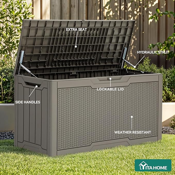 YITAHOME 80 Gallon Outdoor Storage Box, Large Water Resistant Resin Deck Box - Photo 3