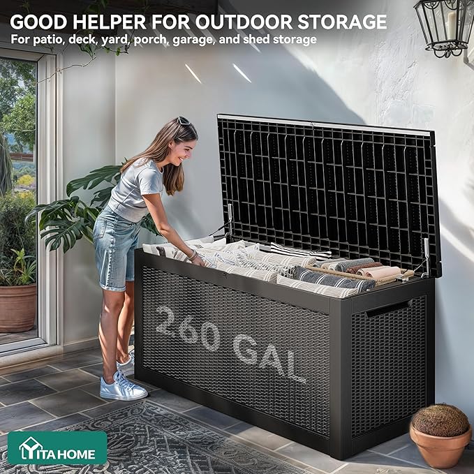 YITAHOME 260 Gallon Outdoor Storage Box, Large Water Resistant Resin Deck Box - Photo 4