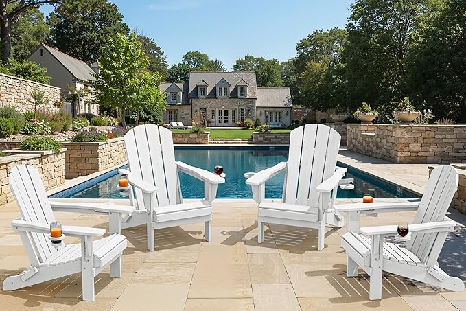 SERWALL Folding Adirondack Chair, Dual Cup Holders & All-Weather HDPE, Wood-Like Patio Chair for Backyard - Photo 2