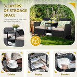 Flamaker Outdoor Furniture Patio Loveseat Wicker 2-Seat with Built-in Table and Cushions Rattan Porch Chairs Bench for - Photo 4