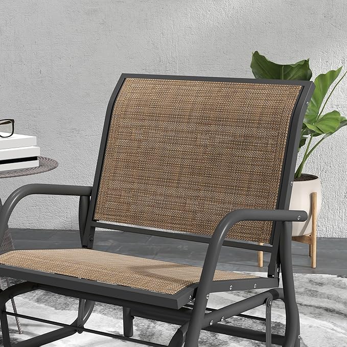 Outsunny Porch Glider Set of 2, Metal Frame Swing Glider Chair with Breathable Mesh Fabric - Photo 8