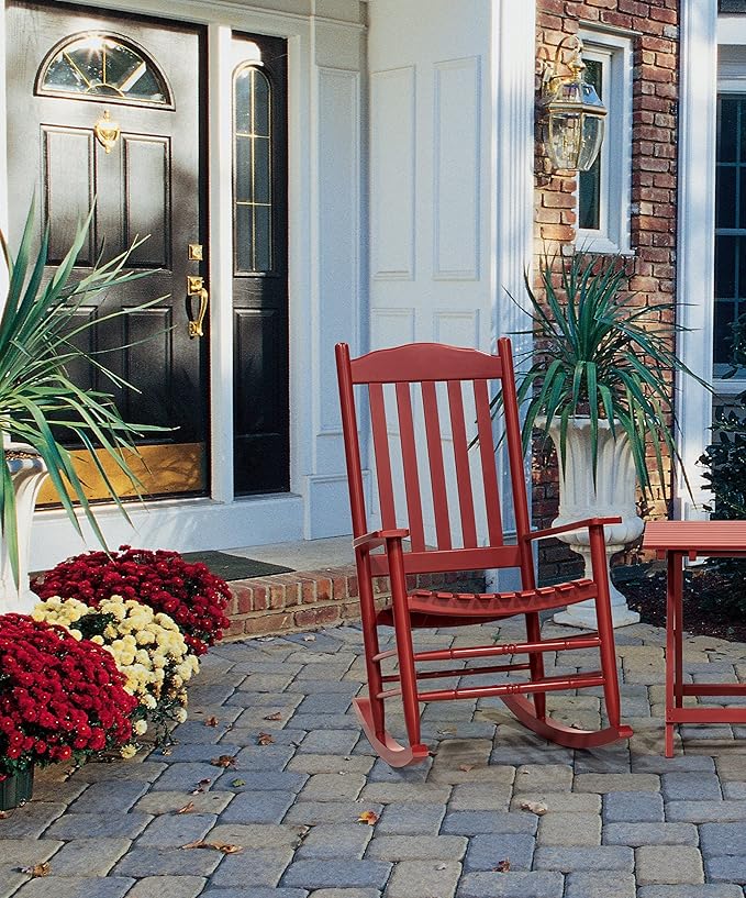 Wooden Rocking Chair Outdoor with 350lbs Weight Capacity All Weather Porch Rockers for Garden, Lawn, Porch, Backyard (1, Red