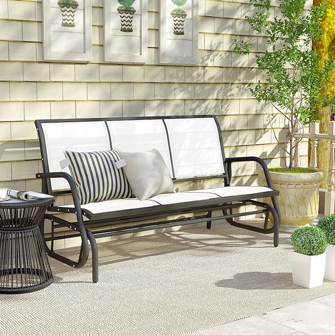 Outsunny 3-Person Patio Glider Bench, Outdoor Porch Glider Swing with 3 Seats, Breathable Mesh Fabric, Metal Frame - Photo 10