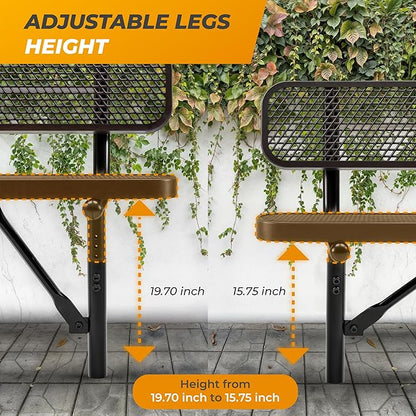 Heavy-Duty Outdoor Metal Bench, Thermoplastic-Coated, Inground, Weatherproof, Commercial-Grade for Parks, Gardens, Patios, Stores & More (8 Ft - Inground with Back, Black)