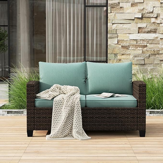 HERA'S HOUSE Outdoor Loveseat Patio Sofa, 2-Seat Wicker Couch with 4" Waterproof Thick Cushions - Photo 7