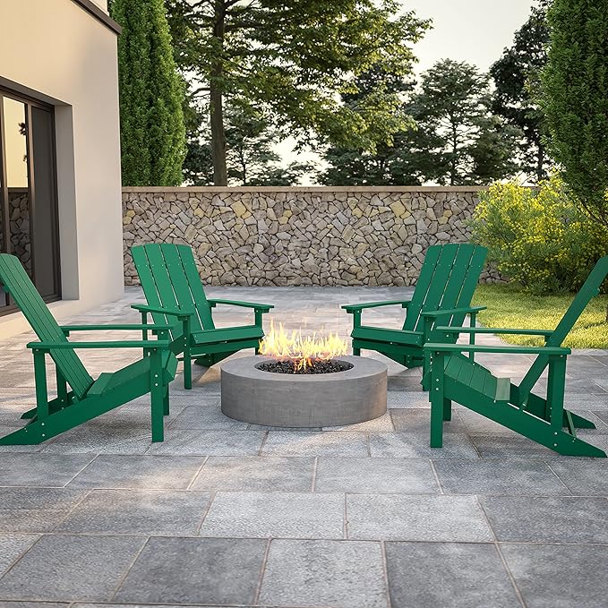 Flash Furniture Charlestown Poly Resin Adirondack Chair - Green - All Weather - Indoor/Outdoor - Set of 4 - Photo 2