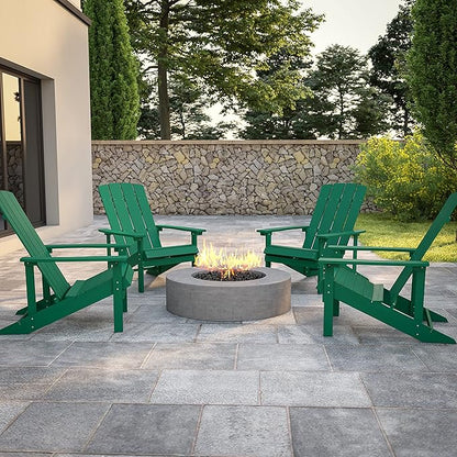 Flash Furniture Charlestown Poly Resin Adirondack Chair - Green - All Weather - Indoor/Outdoor - Set of 4