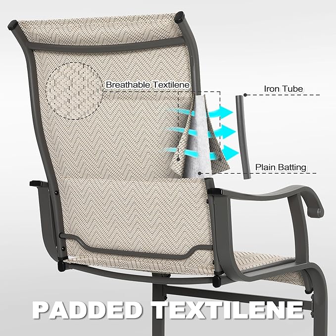 NUU GARDEN Patio Dining Chairs Set of 2, Outdoor Textilene Dining Chairs with Breathable Fabric, Patio Chairs for Backyard Deck Porch, Grayish Beige