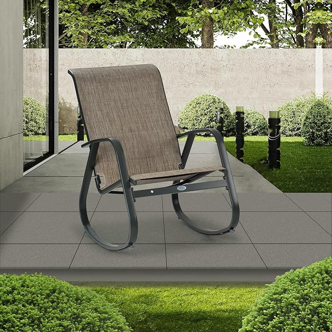 Kozyard Outdoor Patio Rocking Sling Chair, Powder Coated Aluminum Frame, Weather Resistant and Breathable Mesh Fabric for Patio, Porch, Yard, Garden (Beige, Chair)