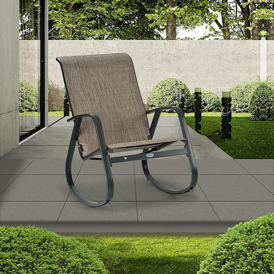 Kozyard Outdoor Patio Rocking Sling Chair, Powder Coated Aluminum Frame, Weather Resistant and Breathable Mesh Fabric for Patio, Porch, Yard, Garden (Beige, Chair)