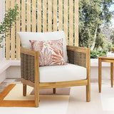Merax Single Outdoor Acacia Wood Wicker Club Chair with Cushion,Patio Furniture Conversation Seat for Backyard - Photo 3