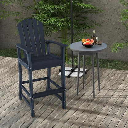 Giantex HDPE Outdoor Bar Stools - All Weather Tall Adirondack Chair with Armrest, Footrest, Load 360Lbs, 30-Inch Counter Height Bar Stool for Patio, Garden, Yard, Indoor Or Outdoor Use (1, Navy)