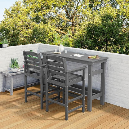 SERWALL 41" Outdoor Bar Table with 1.6" Umbrella Hole, HDPE Patio Bar Counter Height Table, All-Weather Rectangle Bar Table for Backyard, Garden, Poolside, Balcony - Grey