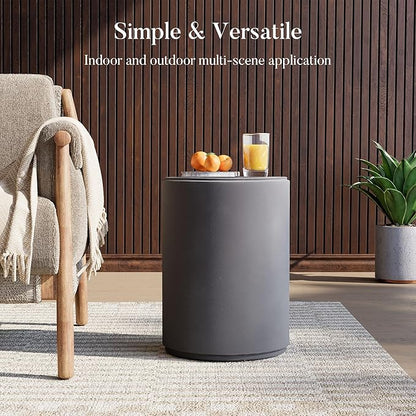 COSIEST 21" Outdoor Side Table, Weather-Resistant Round Concrete End Table for Patio,Durable Small Outside Tables Accent Stool for Garden, Porch, Deck, Balcony & Beach，Cement Gray