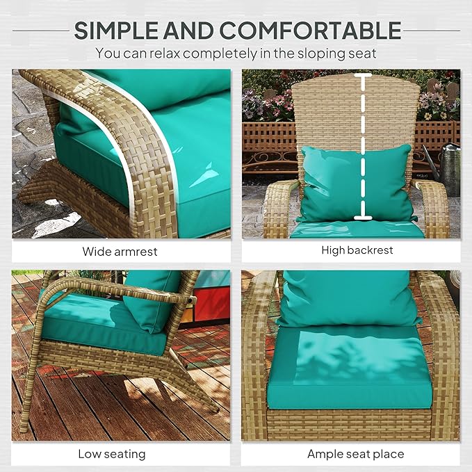Outsunny Patio Wicker Adirondack Chair, Outdoor All-Weather Rattan Fire Pit Chair with Soft Cushions - Photo 5