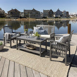 Walker Edison AZGWLSCH5GW Portofino 5 Piece Slat Back Patio Chat Set with UV Resistant Cushions, Grey Wash - Photo 1