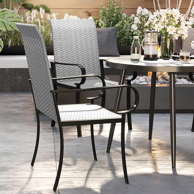 Outsunny Set of 4 Outdoor Wicker Dining Chairs, All-Weather Rattan Armchairs with Armrests, Steel Frame - Photo 9