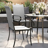 Outsunny Set of 4 Outdoor Wicker Dining Chairs, All-Weather Rattan Armchairs with Armrests, Steel Frame - Photo 9