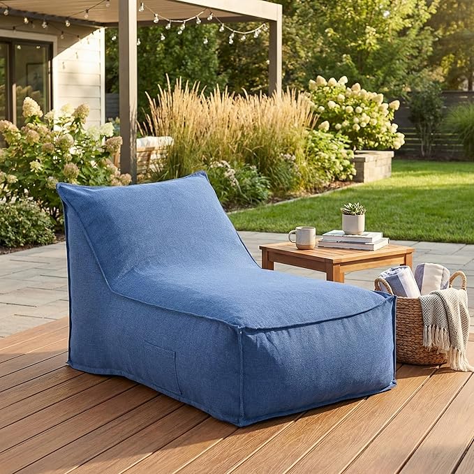 Christopher Knight Home Venny 48" L Outdoor Bean Bag Chair, Fabric Bean Bag Chair for Adults and Kids, Indoor/Outdoor Sun Lounger, Patio Lounge Chair, Comfy Outdoor Reading Chair, Navy Blue