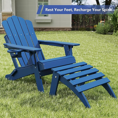 FOOWIN Folding Adirondack Ottoman, HDPE All Weather Adirondack Footrests, Ottoman for Adirondack Chair,Patio Footstool for Outside Easy Storage,for Patio, Backyard, Porch, Garden, Navy Blue