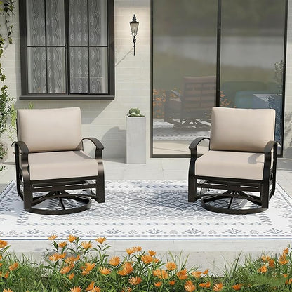 Gotland 2 Piece Patio Set, Metal Outdoor Swivel Chairs Set of 2 with 5.1’’ High-Resilience Seat Cushions 6.2’’ Back Pillow Removable Cushions for Backyard, Lawn, Porch, Khaki