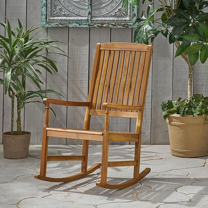 Acacia Wood Outdoor Patio Rocking Chairs with 250lbs Support, Smooth Porch Rocker for Deck Lawn Yard