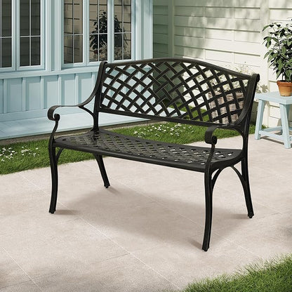 Clihome Patio Bench Garden Benches for Outdoors Cast Aluminium Park Bench Metal Porch Bench Front Porch Bench for Outdoor for Balcony, Porch, Backyard, Garden