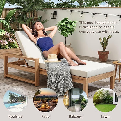 Merax 73x30in Acacia Wood Chaise Lounge Chair Recliner, Adjustable 5 Position Chaise Lounge Outdoor Furniture for Patio, Poolside, Backyard w/Foam-Padded Cushion, Adjustable Backrest, Natural