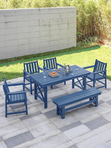 HDPE Outdoor Dining Set of 6, Patio Dining Table Set with 4 Chairs and 1 Bench - Photo 9