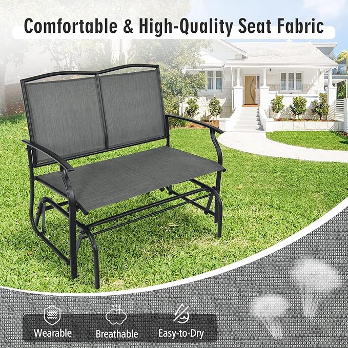 Tangkula 2-Person Patio Glider Bench, Outdoor Rocker Glider Loveseat Chair W/Heavy-Duty Steel Frame - Photo 9