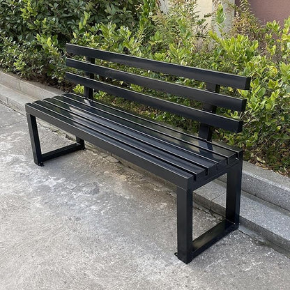 Outdoor Metal Garden Bench with Back,Heavy Duty Park Bench for Outside,Commercial Long Benches for Lawn, Backyard, Park, Patio, Porch(100cm/39.3", Black)