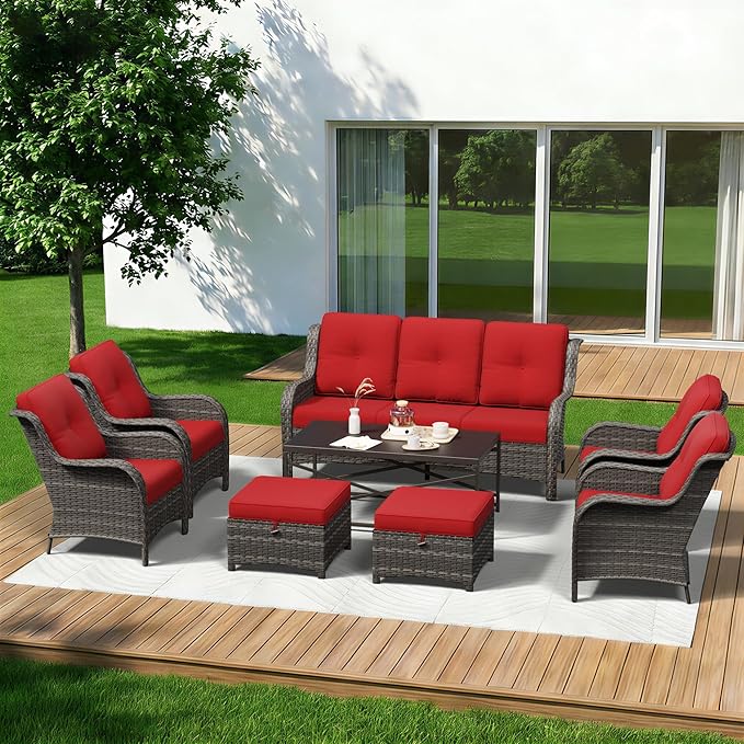 8 Piece Outdoor Wicker Patio Furniture Set, Patio Chairs Set with Thickened Olefin Cushions, High Back and Deep Seating - Photo 1
