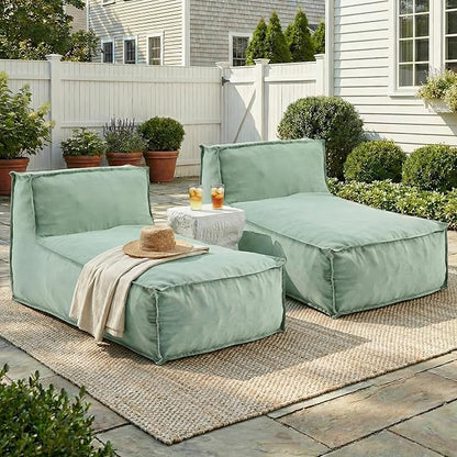 Merax Outdoor Bean Bag Lounge Chairs Set of 2, 61" Outdoor Chaise Lounger Chair with Foam Filled, Cozy Outdoor Bean Bag Couch for Patio Pool Desk, Water-Resistant Fabric Sun Lounger Chair, Mint
