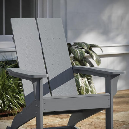 Taylor & Logan Finn Modern All-Weather 2-Slat Poly Resin Rocking Adirondack Chair with Rust Resistant Stainless Steel Hardware in Gray - Set of2