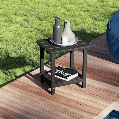 Sundale Outdoor 18" Small Side Table, Patio HDPE All Weather Small Adirondack End Table Water Resistant 2 Tier Rectangular Outside Table for Pool, Garden, Beach, Black